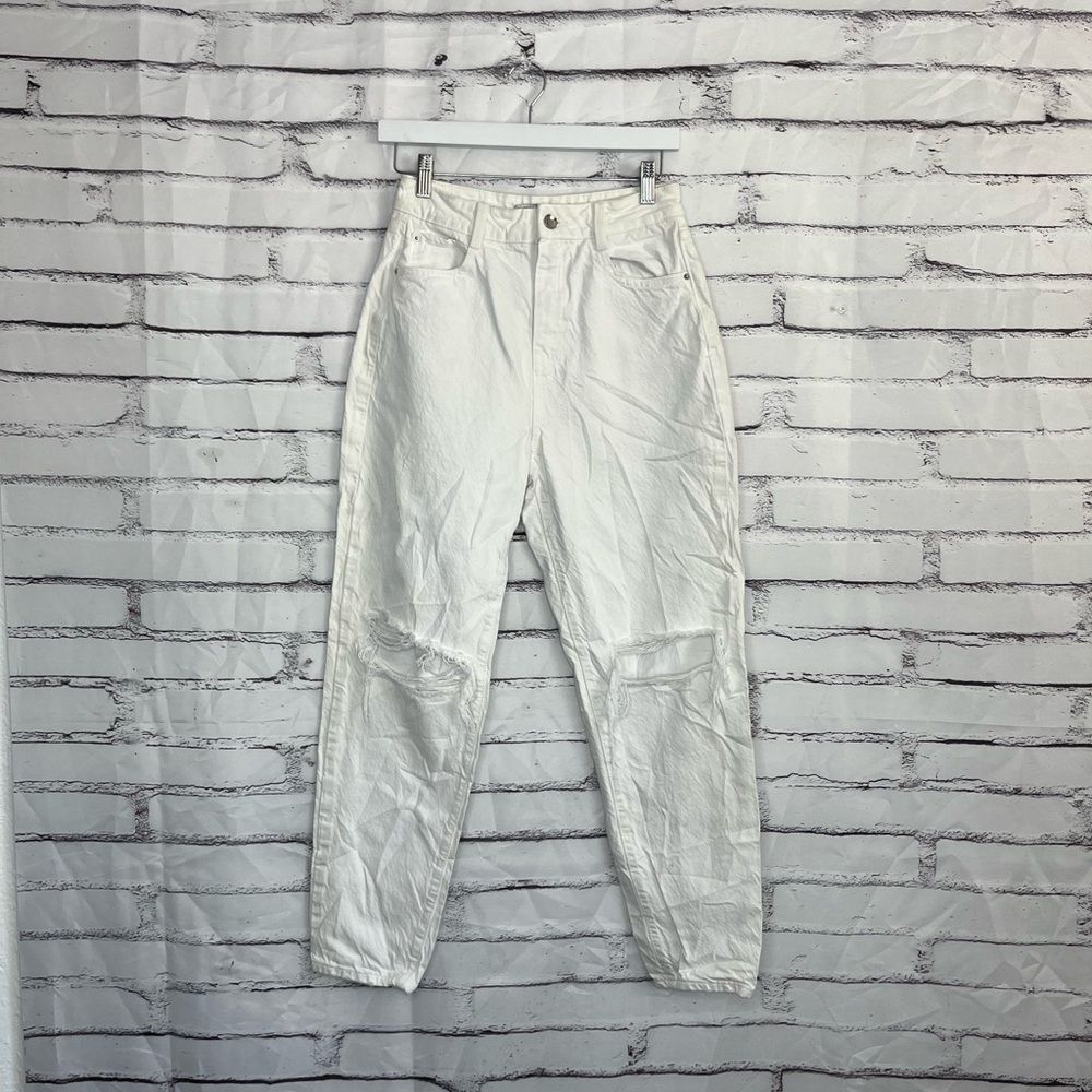Zara White Straight Leg Ripped Jeans Women’s 4 Distressed Mid Rise Preppy Y2K